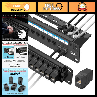 24-Port Patch Panel 1U Rackmount Wall Mount Cat 6 Ethernet Network Panel, 10Gbps