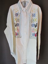 Vintage 80s Embroidered Muslin Hippie Blouse Medium NOS