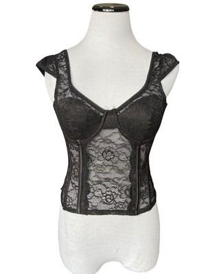 Edikted Rita Lace Corset Top Size M Black Boned Sheer Y2K Going Out Top Goth NWT