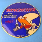 Vintage Winchester Porcelain Sign - Advertisement Gas Station Pistols Sign