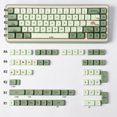 124 Keys Matcha Green Keycaps, XDA Profile, Dye Sub PBT Set, 60 65 95 MX