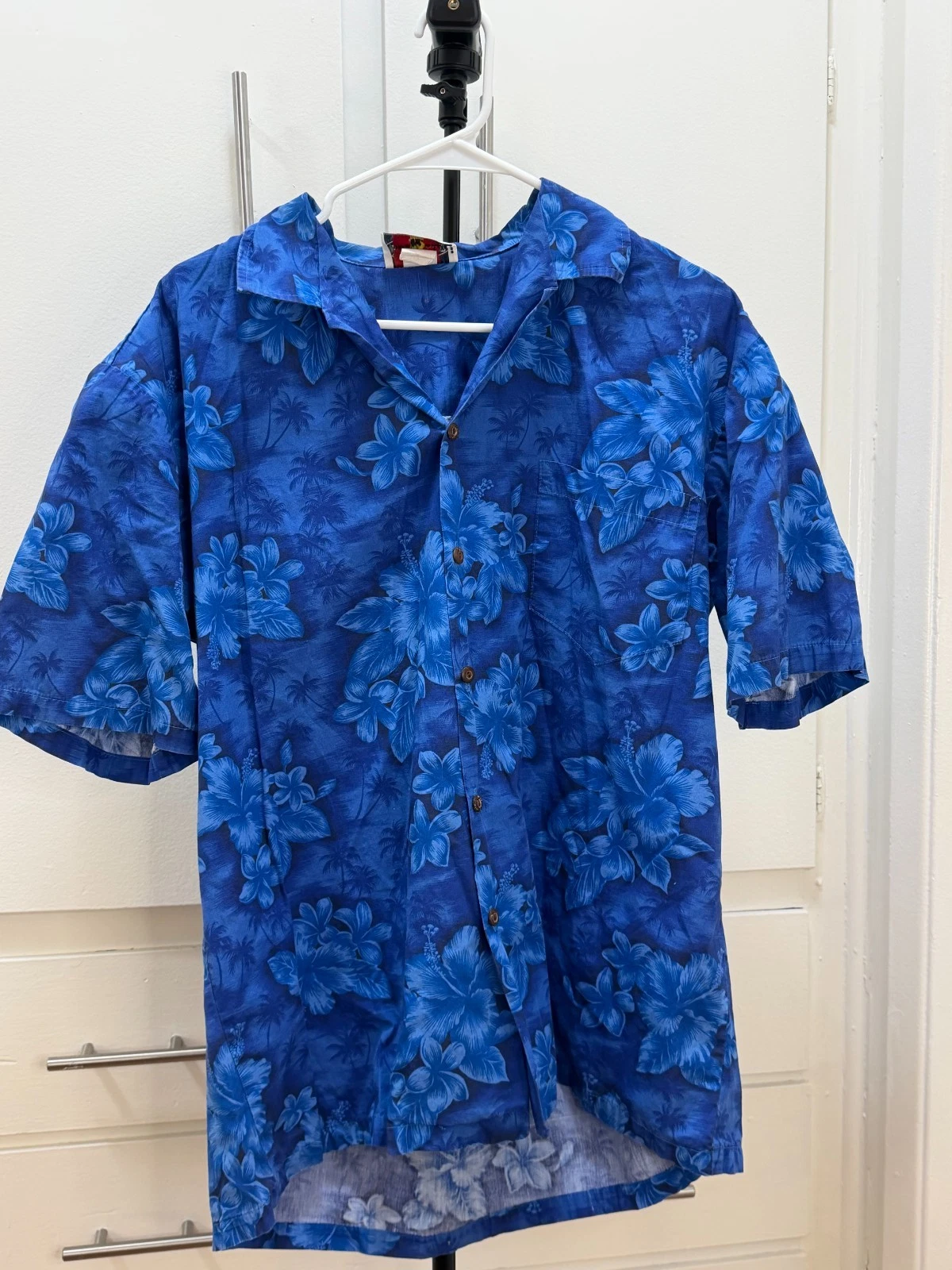 Pacific Legend Hawaiian Blue Floral Button Down Shirt Men’s L