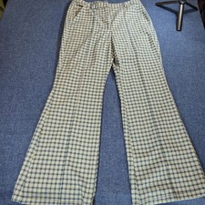 Urban Outfitters Blue Yellow Plaid Flare Leg Trousers High Rise Pants Size 10