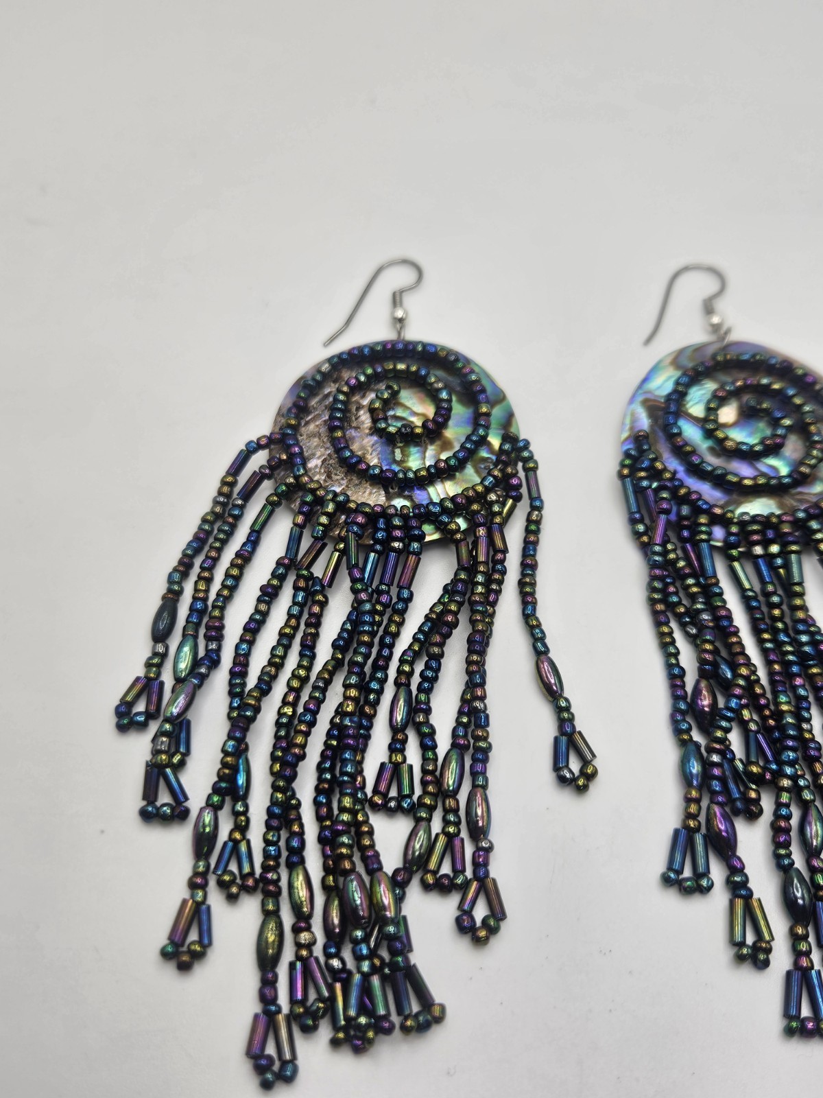 Vintage Abalone Shell Dangle Black Iridescent Gla… - image 10