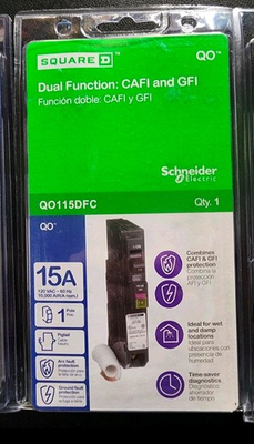 #ad Square D QO115DFC 15 Amp Dual Function 1 Pole Pigtail Breaker GFI CAFI $44.95