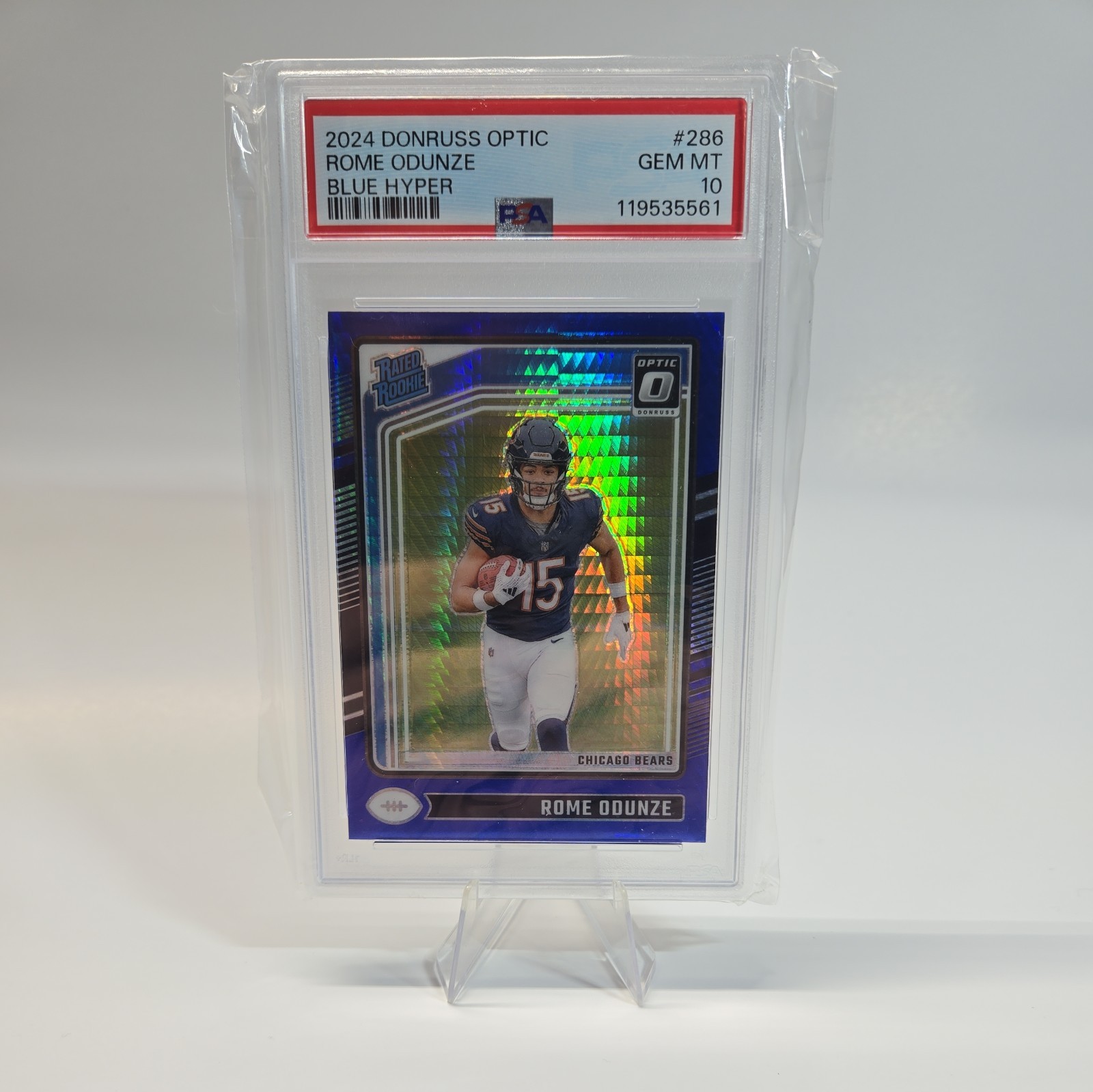 2024 Panini Donruss Optic Rome Odunze #286 Blue Hyper Prizm (RC) PSA 10 GEM MINT