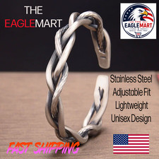Mens Silver Twist Cuff Bracelet Adjustable Op...