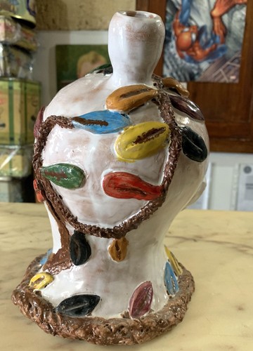 large SCULPTURE STATUE BOTTLE MAJOLICA CERAMIC HEAD macabre design art - Picture 6 of 14