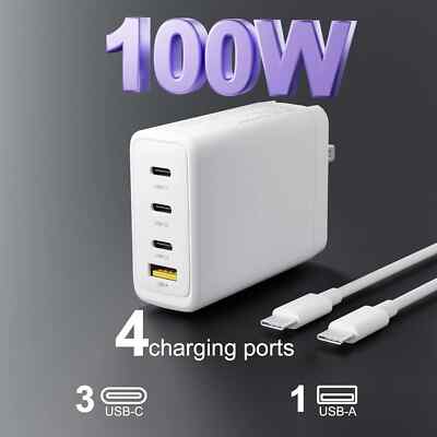 100W USB C Wall Charger GaN 4-Port Fast Charging PD QC Adapter for MacBook iPad