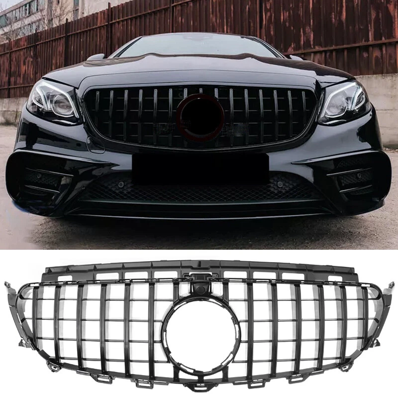 GT Front Bumper Grille For Mercedes Benz W213 E300 E450 2016-2020 Glossy Black Foto 2 de 4