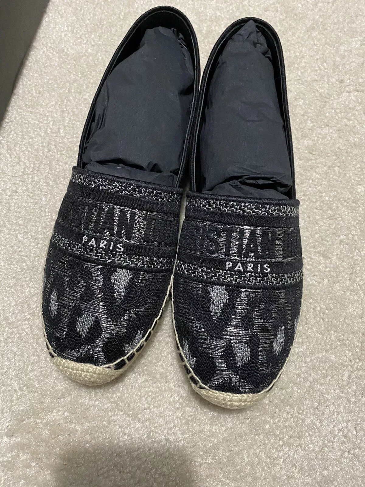 Espadrille logo Dior Granville Mizza Lurex brodé noir gris argent 38,5