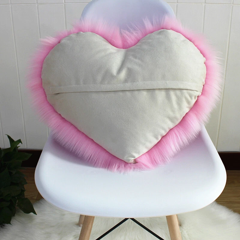 Heart Shaped Fluffy Faux Fur Plush Throw Pillow Case Shaggy Sofa Cushion Cover - Image 4 of 4