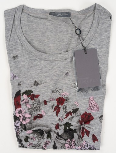 ALEXANDER MCQUEEN Gray T-Shirt Cotton 'Skull' Detail Scoop Neck 10 (EU 44)