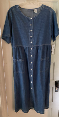 2XL Erika II & Co Taylor Denim Empire Waist DRESS Dots w/ Tie Back Prairie NWT