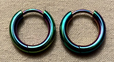 RAINBOW HOOP EARRINGS, Stainless Steel - 1 Pair, 15mm outer/10mm, 2.5mm wide - 4