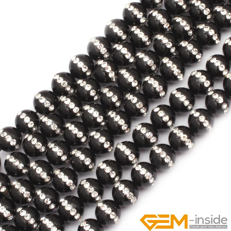 Cuentas redondas para hacer joyas con incrustaciones de diamantes de imitación de ágata natural 15" Foto 4 de 4