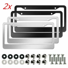 2PCS Chrome 304 Stainless Steel/Plastic License Plate Frame Tag Cover Screw Caps