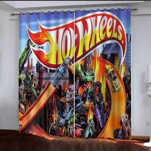 3D Hot Wheels Print Thick Blackout Bedroom Curtains Thermal Ring Top Eyelet Gift - Picture 16 of 20