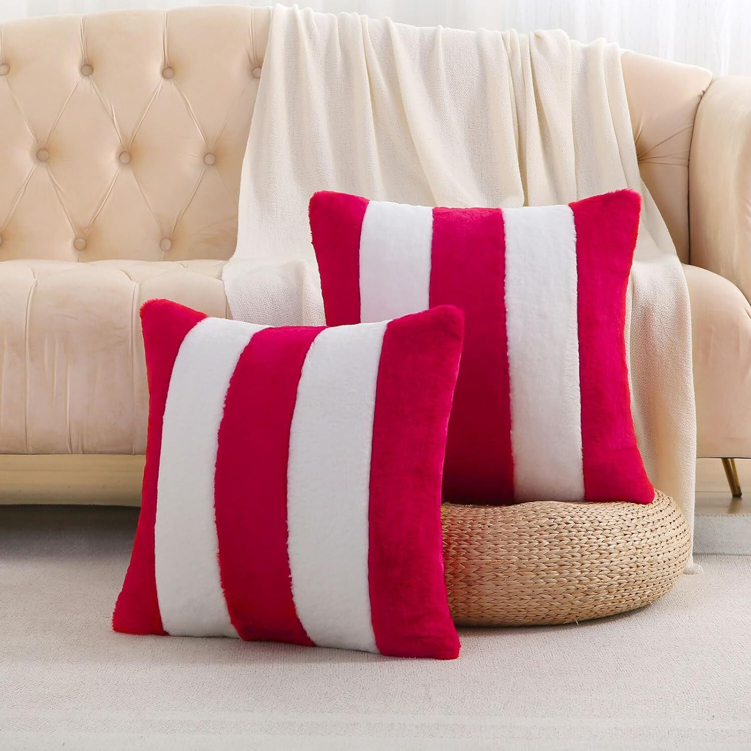 Ikuoic Red and White Striped Throw Pillow Covers 20x20 20"x20", Red+white eBay