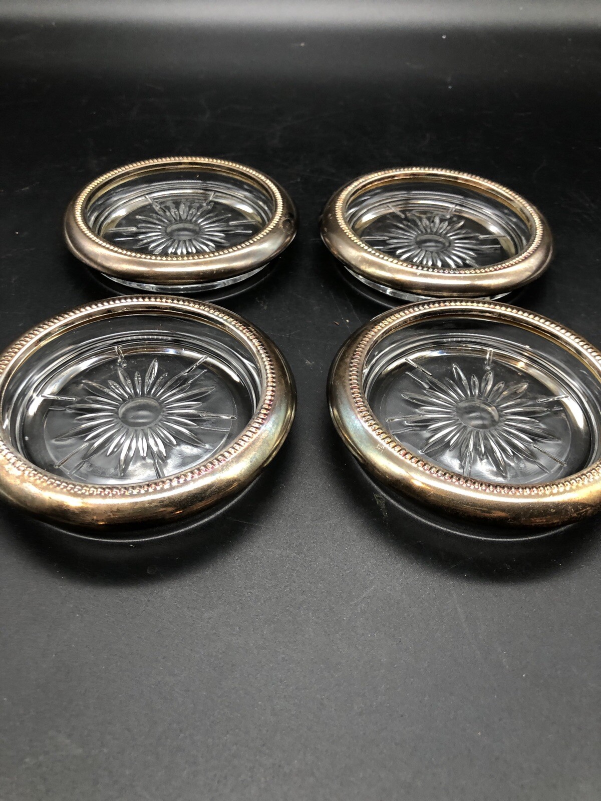INTERNATIONAL SILVER CO. SET OF 4 SILVERPLATED GLASS COASTERS eBay