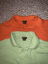 2 Cherokee Men's Short Sleeve Polo Shirt ORANGE GREEN SMALL