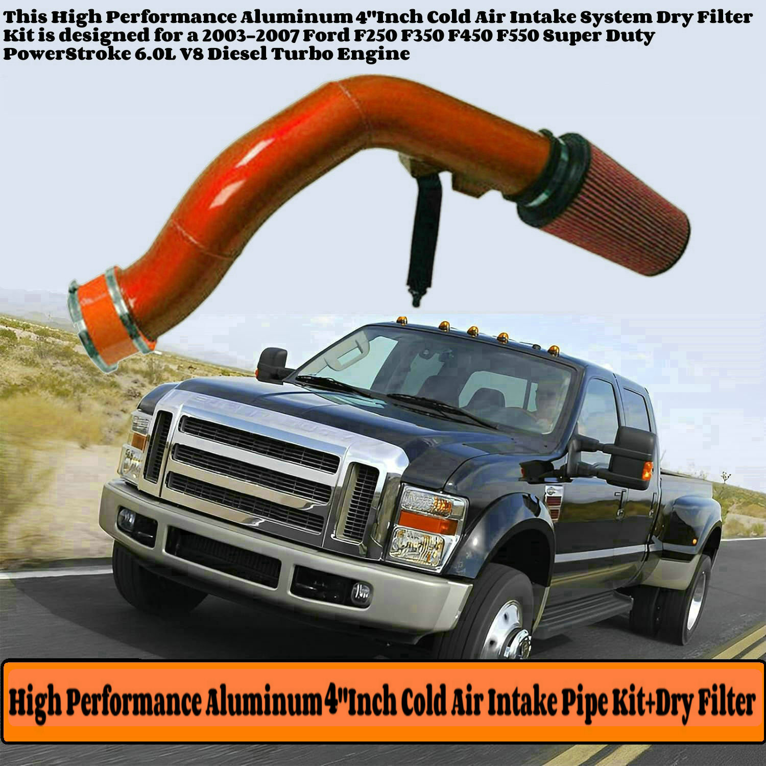 Cold Air Intake Kit+Filter For 2003-2007 Ford F250,F350 6.0L Powerstroke Diesel
