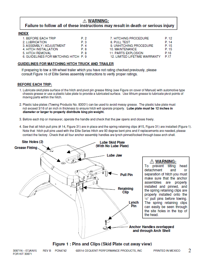 Reese Elite Rails 18K 5th Wheel Hitch for 9910 Silverado Sierra Lube