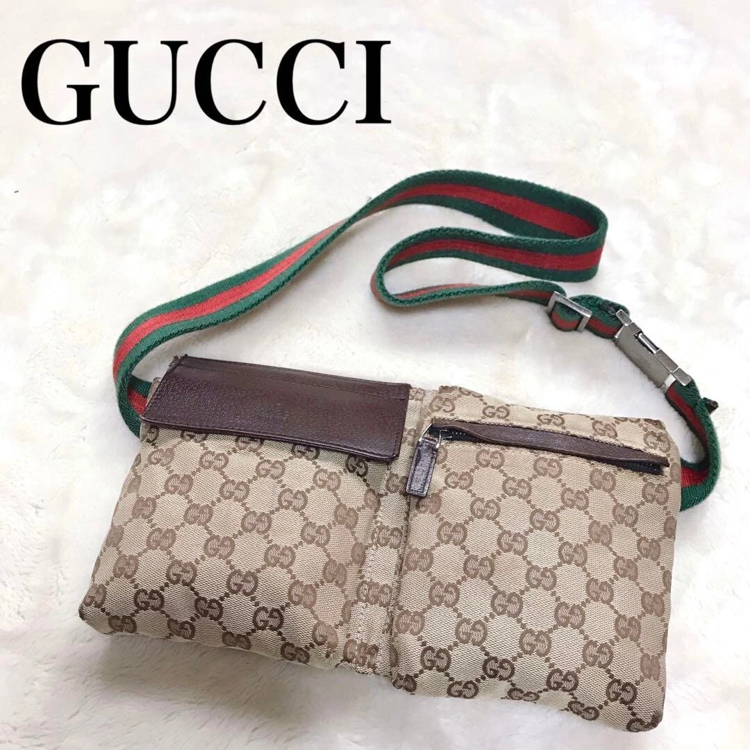 Auth VB18 GUCCI GG canvas Fanny Pack Bum Bag waist pouch sherry line