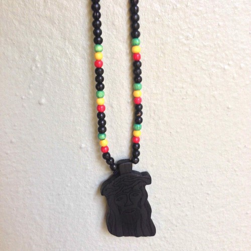 Jesus Christ Yeshua Messiah Wood Necklace Pendant w/Rasta Colors Irie Jesus 38" - 第 5/10 張圖片