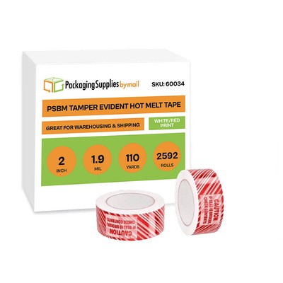 1.9 Mil Red Strips Printed Tamper Evident Security Tape 2592 Rls, 2'' x 110 Yds