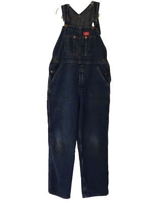 Dickies Boys or Girls Denim Jean Overalls Youth Size M Stone Washed Indigo Blue