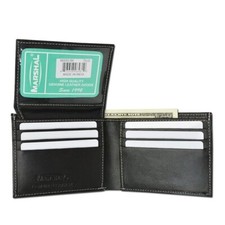 Mens Genuine Leather Contrast Stitch Flip ID card Bifold Wallet by Marshal  New