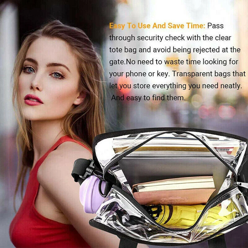 Clear bag Stadium Approved Clear PVC Tote Bag with Zipper Crossbody Shoulder Bag - Image 4 of 4