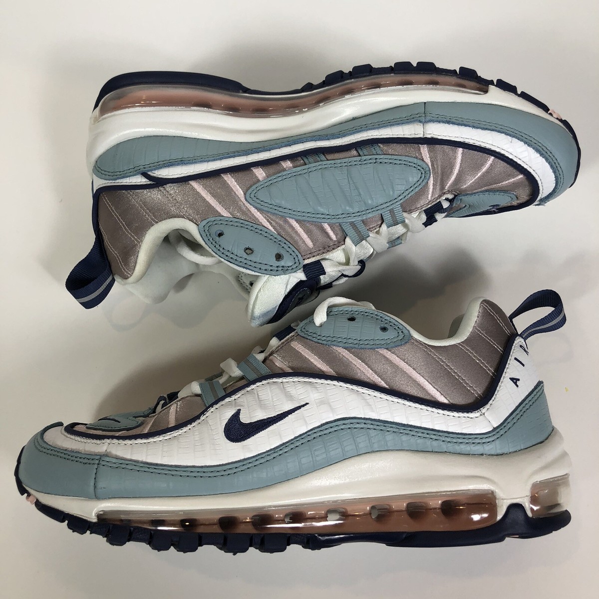 Womens Nike Air Max 98 Premium 'Ocean Blue' Snakeskin White Size  *PREOWNED*