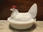 Vintage Westmoreland 6” Milk Glass Hen On A Nest-Red Comb Covered Candy Dish
