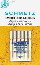 Schmetz Embroidery Needles Size 11/75 Count 5 Sewing Machine Needles