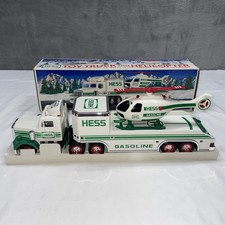 1995 Hess Toy Truck and Helicopter with Original Box Lights Work Collectible NIB