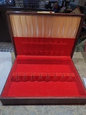 Flatware Silverware Storage Chest Anti-Tarnish Wooden Box Service For 12 Red Int