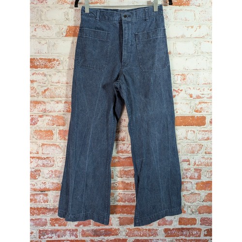US Navy Utility Trousers Women 30R Blue Denim Vintage Military Wide Leg 1986