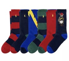 Polo Ralph Lauren AMERICAN Heritage Polo Bear Socks Mens Size 6-13 6-Pack