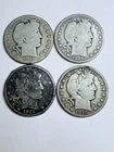 4 Barber Half Dollars ~ 1903-O, 1906-D, 1912-D, 1915-D -Nice Grouping 90% Silver