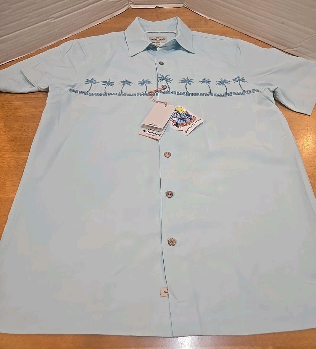Quicksilver Waterman Tahiti Palms Embroidered Short Sleeve Button