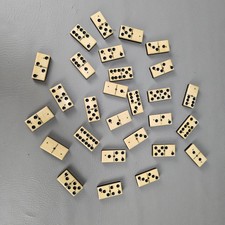 Antique Brass Pinned Bone  Ebony Dominos - 28 Pieces - 19thC.