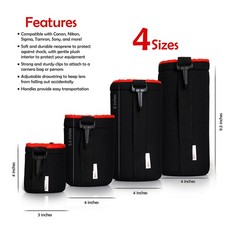 4 Pack Neoprene Lens Bag Protective Sleeve Water Scratch Resistant Pouch Case
