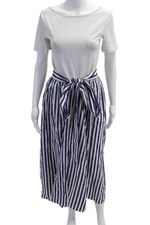 Mara Hoffman Women A-Line Wrap Striped Midi Skirt Blue Organic Cotton Size XS