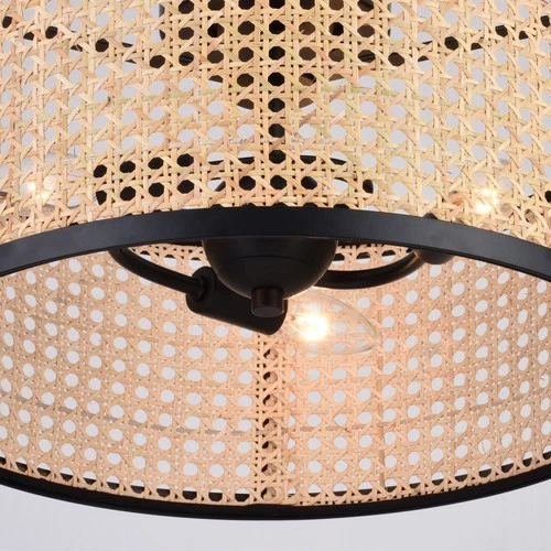 Vaxcel Lighting C0289 Berens 3 Light 16"W Semi-Flush Rattan Cane - Black - Picture 4 of 12