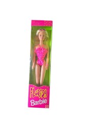 Vintage Barbie Florida Barbie Doll 1998 Mattel Blonde Pink Leopard Swimsuit- NEW