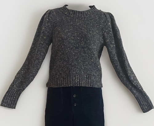 Madewell, Madewell Eaton XS Puff-Sleeve Pullover Sweater Multi Color Grey Blue Twee Girly