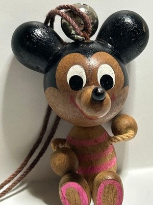 Mickey Mouse Retro Wooden Figure about 5cm with Bell