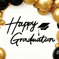 Happy Graduation Decal Sign Black Graduation Hat Wall Stickers for School Congra